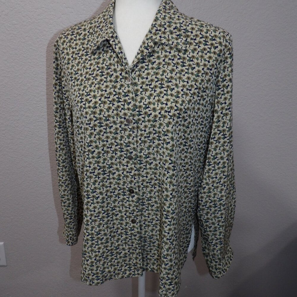 Vintage Hana No Blouse Yoshimura Floral Long Sleeve Button Down Size 89 (L)